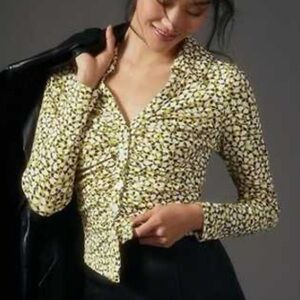 Anthropologie Maeve Yellow and Black Patterned Rush Top